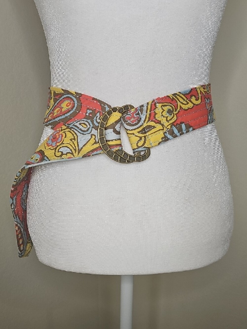 J. Crew Paisley Floral Multi-Color Cotton Belt with Antique Brass Buckle